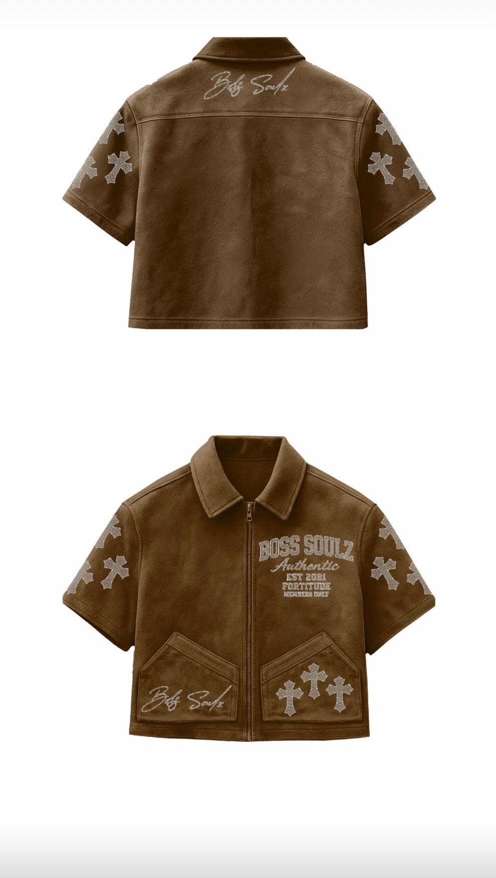 Suede zip up shirt - Brown (Pre-order)