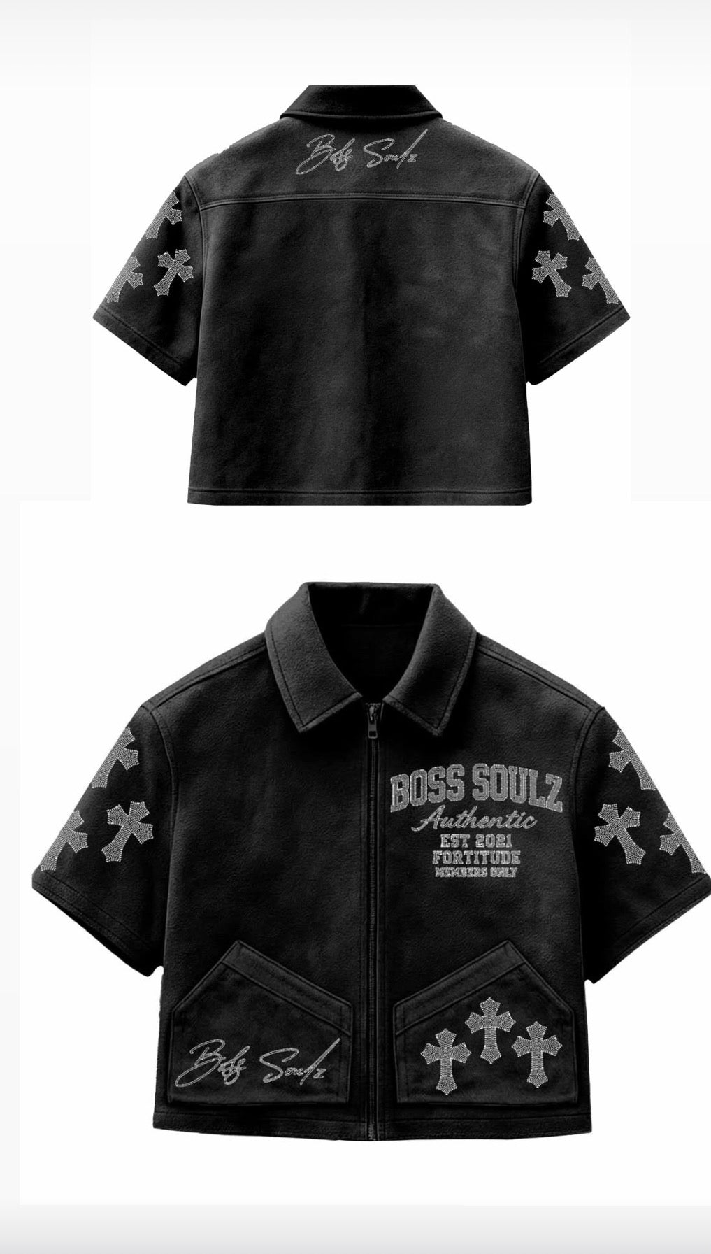 Suede zip up shirt - Black (Pre-order)